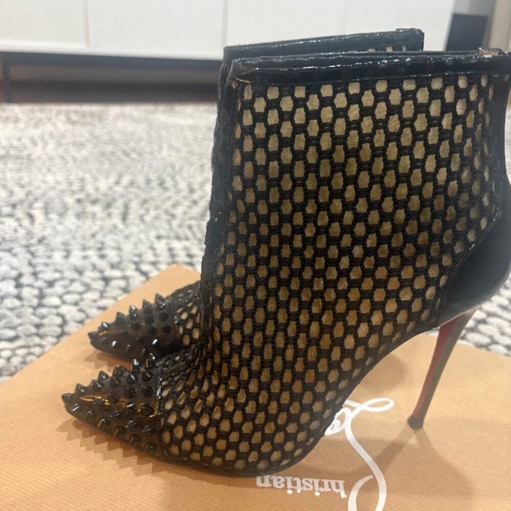 Christian Louboutin Black Patent Mesh Accent GuniBoot 39